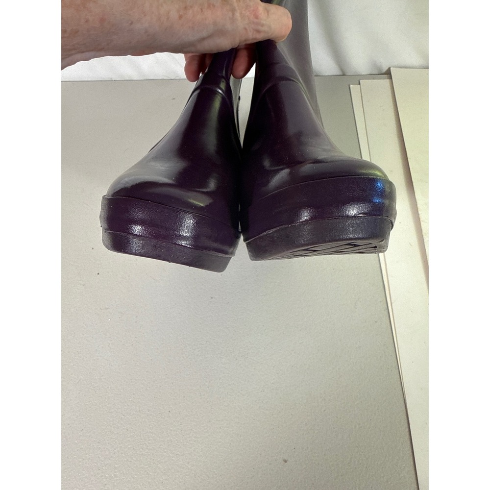 Hunter Original Lace Up Wedge Rain Boots Purple Mid Calf Waterproof 3" heel. S 8 - Picture 4 of 11